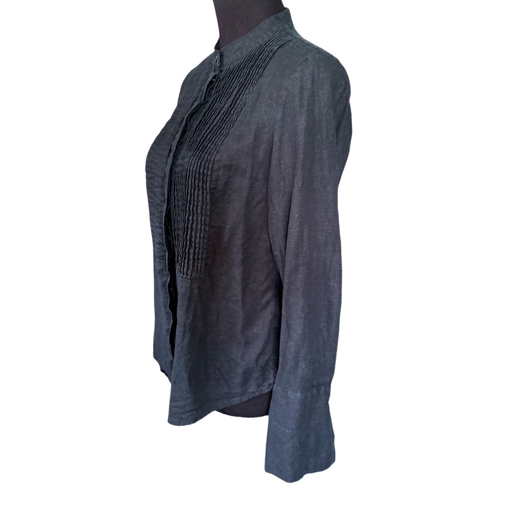 Banana Republic Factory Black Linen-Blend Tuxedo Shirt, Small, Minimalist Casual - Picture 5 of 8